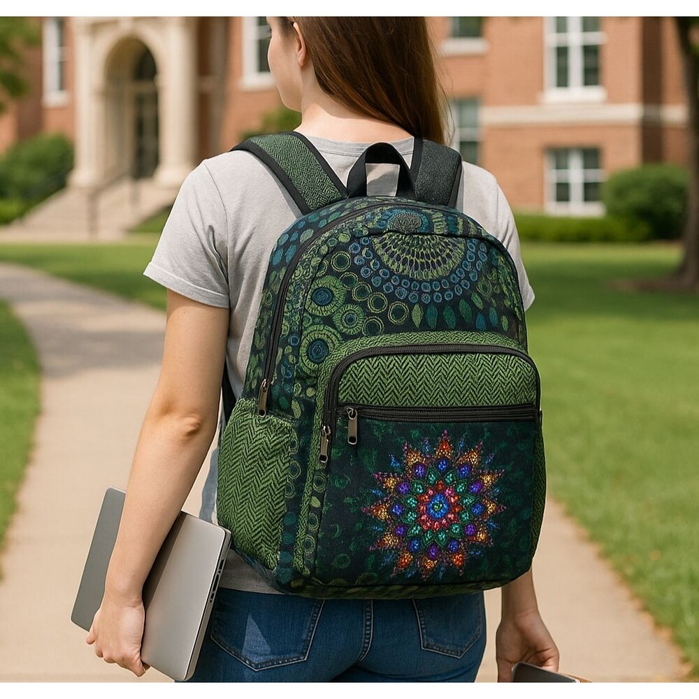 Peacock Mandala Laptop Backpack Travel Bag Lightweight Himalayan Cotton Colorful - Picture 2 of 16